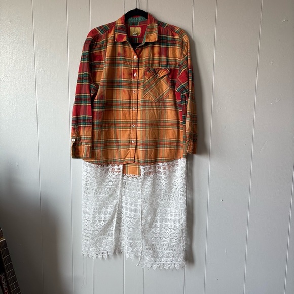 SUBLIME Upcycled Flannel with Crochet Train - Picture 4 of 10